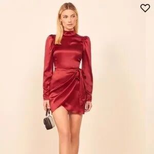 Reformation Josefine Puffed-sleeve Silk-satin Mini Dress